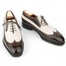 Handmade Men’s Leather Oxfords Wingtip Two Tone Formal White Brown Shoes-525