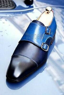 Handmade Men's Leather New Stylish Double Monk Formal Top Quality Shoes-450