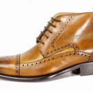 Handmade Men's Leather Two Tone brown Tan lace up Ankle High Formal Boots-925