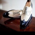 Handmade Men's Leather Oxfords Two Tone wing tip  Black White Lace Up Shoes-233