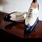 Handmade Men's Leather Oxfords Two Tone wing tip  Black White Lace Up Shoes-233