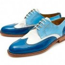 Handmade Men’s Leather Oxfords Wingtip Two Tone Blue White Plain Dress Shoes-790