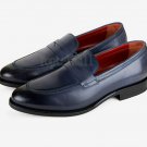 Handmade Men's Leather New Blue Two Tone Classic penny loafers custom shoes-569