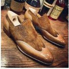 Handmade Men's Leather Brown Suede Wing Tip Slip On Loafers Dress Shoes-231