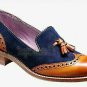 Handmade Women's Leather Two Tone Brogue Formal Tassels Slip Ons Shoes-924