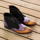 Handmade Men's Leather Two Tone Patina Ankle High custom made Boots-965