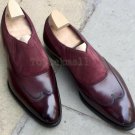 Handmade Men's Leather Two Tone Burgundy Loafer Fashion Party Moccasin Shoes-20