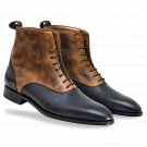 Handmade Men's Leather Two Tone Ankle High Boots for Men Custom Made Boots-568