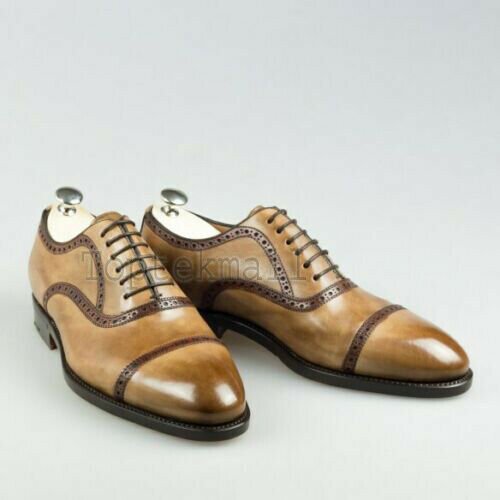 Handmade Men's Leather Oxfords Simple Brogue Lace Up Dress Wingtip Shoes-386