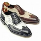Handmade Men's Leather Stylish Oxford Brogue Spectator Lace up Classic Shoes-101