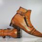 Handmade Men's Leather Tan Cap Toe Buckle Zipper Ankle High Formal Boots-920