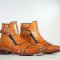 Handmade Men's Leather Tan Cap Toe Buckle Zipper Ankle High Formal Boots-920