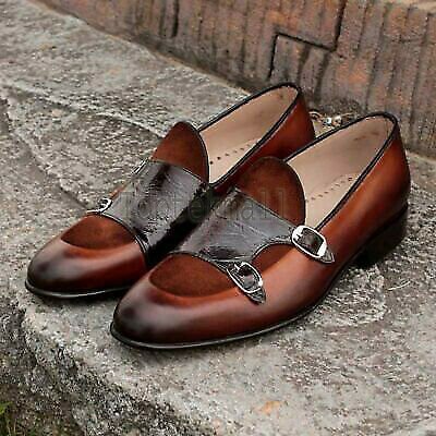 Handmade Men's Leather Double Monk Strap Casual Dress Formal driving Shoes-391