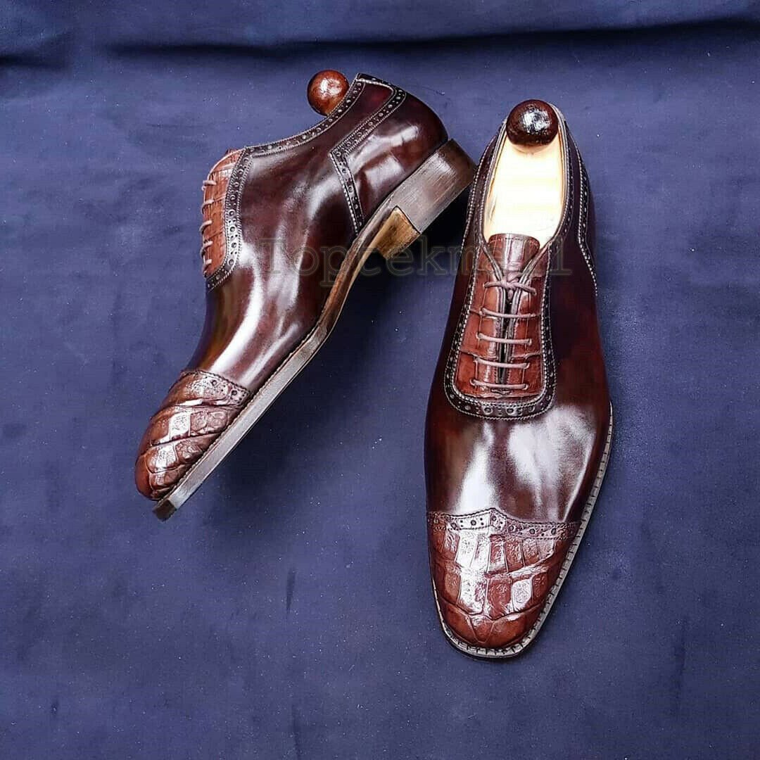 Handmade Men's Leather Alligator Cap texture Designer formal Oxfords Shoes-472