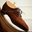 Handmade Men's Leather Oxfords Brown Wing Tip Brogues Toe Party Wear Shoes-289