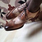 Handmade Men's Leather New Oxfords Two Tone Brogue Premium Wingtip Shoes-342