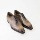 Handmade Men's Leather Brown Patina Whole Cut Oxfords Dress Shoes-968