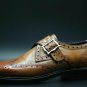 Handmade Men's Leather Single Monk Strap Oxford Brogue Wingtip Dress Shoes-48