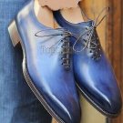 Handmade Men's Leather New Blue Color Oxfords Lace Up Leather Fashion shoes-498