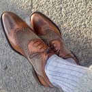 Handmade Men's Leather Suede Oxfords Wingtip Brown Formal Dress Casual Shoes-132