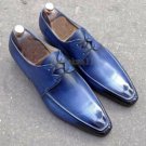 Handmade Men's Leather Oxford Blue Stylish Dress Formal High Quality Shoes-484