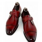 Handmade Men's Leather Red Colored Single Buckle Monk Straps Fashion Shoes-672
