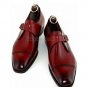 Handmade Men's Leather Red Colored Single Buckle Monk Straps Fashion Shoes-672