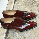 Handmade Men's Leather Luxury Fashion Brown Suede Monk Dress Burgundy Shoes-226