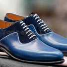 Handmade Men's Leather Oxford Two Tone Suede Blue Dress Office Dress Shoes-225