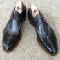 Handmade Men's Leather Two Tone wing tip Oxfords Black Lace Up formal Shoes-494