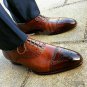 Handmade Men's Leather Oxfords Brown Brogue Burnished Toe Two Tone Shoes-839