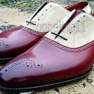 Handmade Men's Leather Oxford Maroon Beige Burnished Brogues Stylish  Shoes-811