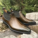 Handmade Men's Leather Half Ankle Chelsea Dark Brown Leather Chelsea Boots-622
