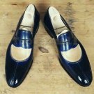 Handmade Men's Leather Blue Dress Loafers Slip Ons Casual Formal Dress Shoes-414