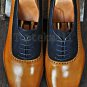 Handmade Men's Leather Two Tone Tan Blue Burnished Toe Magnificent Shoes-202
