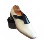 Handmade Men's Leather Two Tone Black & White Monk Single Buckle Dress Shoes-126