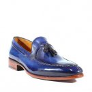 Handmade Men's Leather Blue Super Hot Patina Loafers slip on Stylish Shoes-349