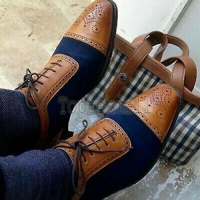 Handmade Men's Leather Brogue Two Tone Unique Formal Wear Casual Shoes-124
