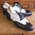 Handmade Men’s Leather Oxfords Wingtip White Dark Brown Brogue Stylish Shoes-193