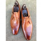 Handmade Men's Leather Stylish Classic Oxfords Brown Monk Strap Dress Shoes-105