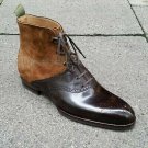 Handmade Men's Leather TWO TONE TAN & BROWN ANKLE HIGH Stylish BOOTS-711