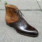 Handmade Men's Leather TWO TONE TAN & BROWN ANKLE HIGH Stylish BOOTS-711
