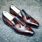 Handmade Men's Leather Classic Tussled Patina Italian Loafers Slip ons Shoes-277