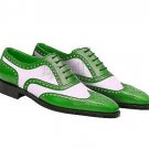 Handmade Men's Leather Oxfords Dress Two Tone White Green Contrast Shoes-742