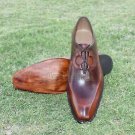 Handmade Men's Leather Oxfords ANTIQUE BROWN FORMAL Dress Stylish Shoes-407
