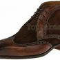 Handmade Men's Leather and Suede Brown Ankle High Wingtip Dress Boots-557