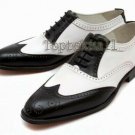 Handmade Men's Leather Black and White Oxfords Wingtip Stylish Fashion Shoes-406