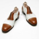 Handmade Men's Leather Brown And White Stylish Oxfords Spectator Dress Shoes-3