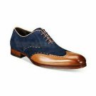 Handmade Men's Leather Wingtip Tan Navy Blue Suede Dress Formal Dress Shoes-140