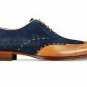 Handmade Men's Leather Wingtip Tan Navy Blue Suede Dress Formal Dress Shoes-140